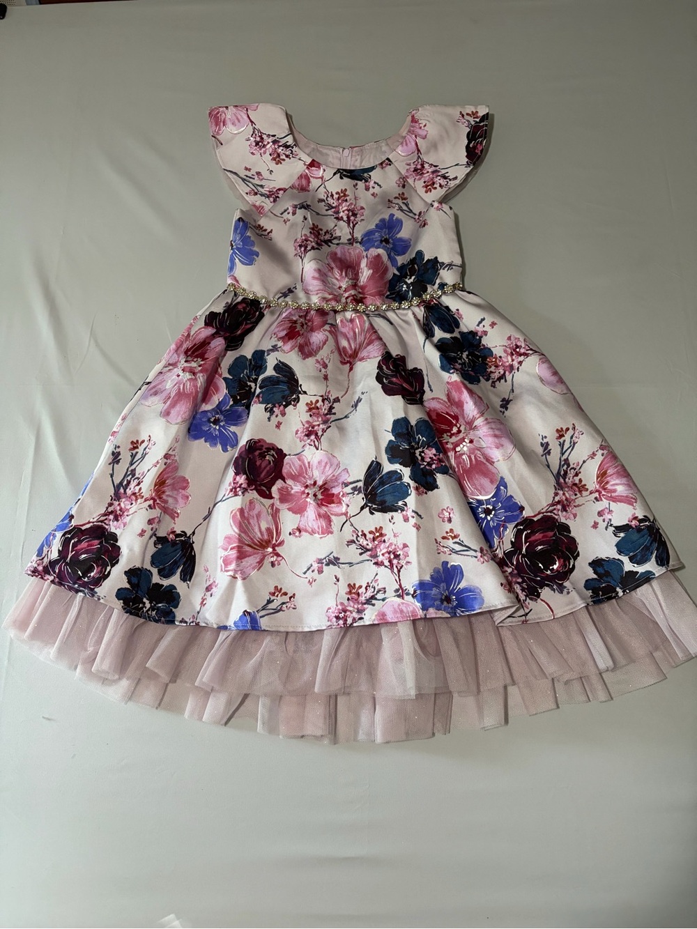 Rare Editions Pink Floral Party Dress with Purple & Blue Accents